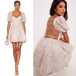 Bardot Revolve Marlie Sweetheart Neck Puff Sleeve Floral Mini Dress Size Small